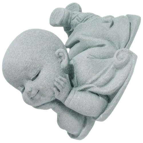 Small Zen Statue Stone Figurine for Desk Zen Garden Decoration Aquarium Ornament Sculpture - color: Supporting Little Monk, size: 7.8x6.5x5.6 cm