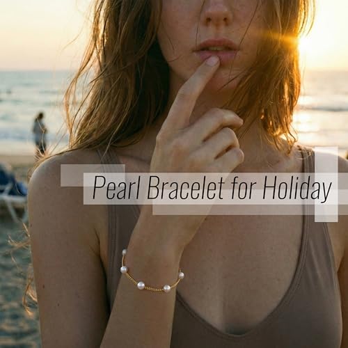 3mm Diamond Classic Tennis Bracelet for Women Dainty, Gold Jesus Cross Bracelets Trendy, 14K Gold Plated Heart/Evil Eye/Pearl/Starfish & Seashell Charm Bracelets for Women Bulk - style: Pearl-Gold plated