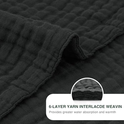 Love's cabin 100% Cotton Muslin Blanket, 6 Layer Lightweight Breathable Gauze Throw Blanket 50 x 60 Inches, Soft All Season Blanket for Couch, Bed, Sofa, Black - color: Black, size: Throw(50"x60")