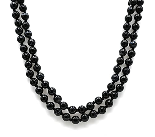 Amazing Gemstone Japa Mala 108 Prayer Beads Necklace and Wrist Mala Bracelet for Meditation - color: Black Banded Agate, size: Hand Knotted