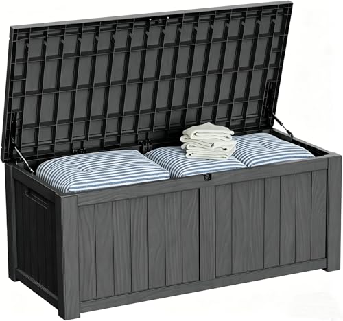Outdoor Storage Box 155GAL Waterproof Resin Deck Box,Pool Accessories Supplies，UV-Resistant Lockable Package Delivery Bin for Garden Tools,Large Patio Outside Cushions,Chest,Furniture,Black - color: Black, size: 155GAL
