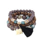 Bohemian Stackable Wood Wooden Beads Elephant Charm Tassel Stretchy Bracelet Set for Women Men Multilayered Multicolor Acrylic Resin Seeds Bracelet Ethnic Jewelry Gift - color: D black