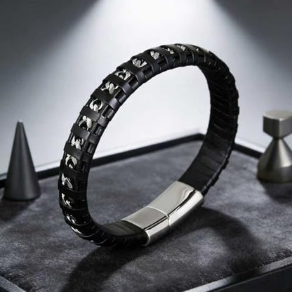 Men's Leather Bracelet, Stackable Stainless Steel Clasp Bracelets for Men Stylish Birthday, Thanksgiving, Valentine's Day Gift for My Man - style: 8.6" Embedded Cuban Chain