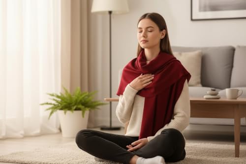 Handmade Wool Meditation Shawl Yoga Prayer Shawl For Spiritual Healing Practice Wrap Blanket for Men &Women - color: Red