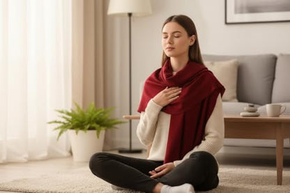 Handmade Wool Meditation Shawl Yoga Prayer Shawl For Spiritual Healing Practice Wrap Blanket for Men &Women - color: Red