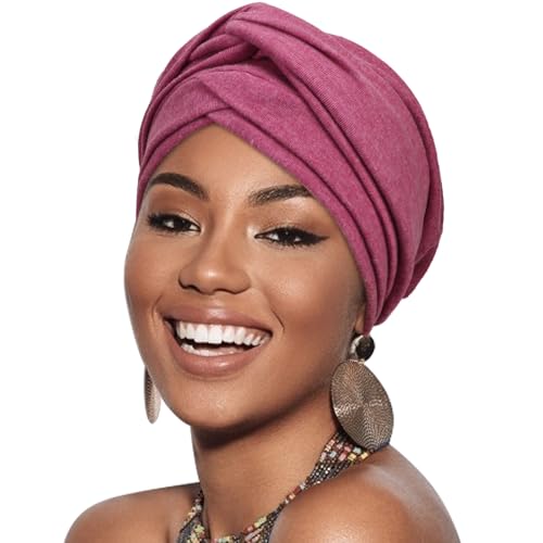 DRESHOW African Turban for Women Knotted Hairwraps for Sleeping Turban Headwraps Head Warmer Scarf for Black Women Chemo Cap - color: 1 Pack Cross Knotted: Magenta