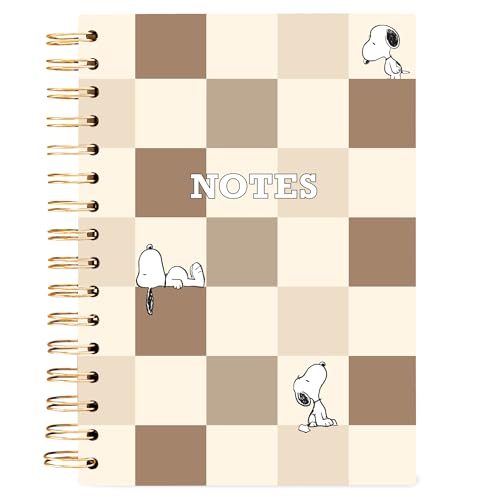 Graphique Snoopy Hardbound Spiral Journal, 160 Ruled Pages Hard Cover Notebook, Diary, Lists, Record Month and Date, Premium Paper, 6” x 8” - color: Taupe Check Peanuts