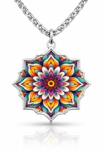 Mandala Necklace – Symbol of Balance, Harmony, and Spiritual Growth – Meaningful Mandala Pendant for Meditation, Positive Energy, and Mindfulness – Gift for Mom, Dad, Daughter, Son, Friend, Women and Men - color: COLORED