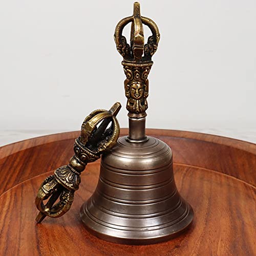 Hand Bell,Buddhist Meditation Bell It Can Also Be Played Like A Singing Bowl, Producing A Delicate And Inspiring Sound By Rubbing The Wooden Punch Along The Rim Of The Bell