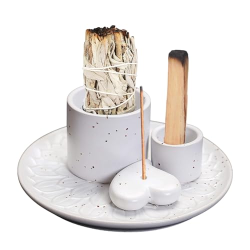 Multi-Use Meditation Tray, Ash Catcher Ceramic Incense Burner Holder for Palo Santo, Sage Sticks & Candles, Easy-Clean Design for Meditation Rooms, Yoga Studios & Home Altars (White_02) - color: White_02