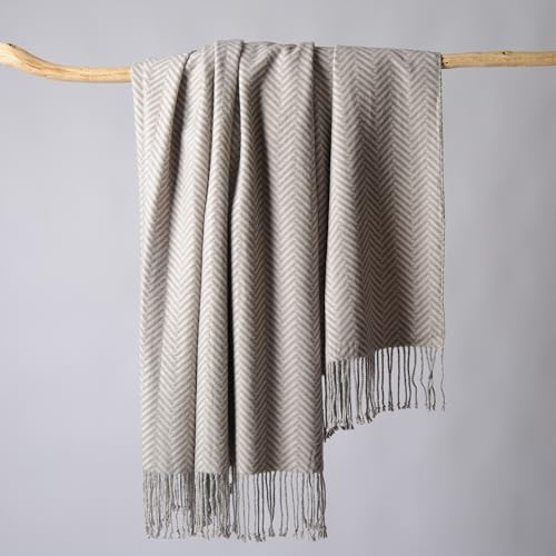 CUDDLE DREAMS Silk Throw Blanket with Hand-Knotted Fringe, Natural, Soft & Breathable (Herringbone Gray) - color: Herringbone Gray
