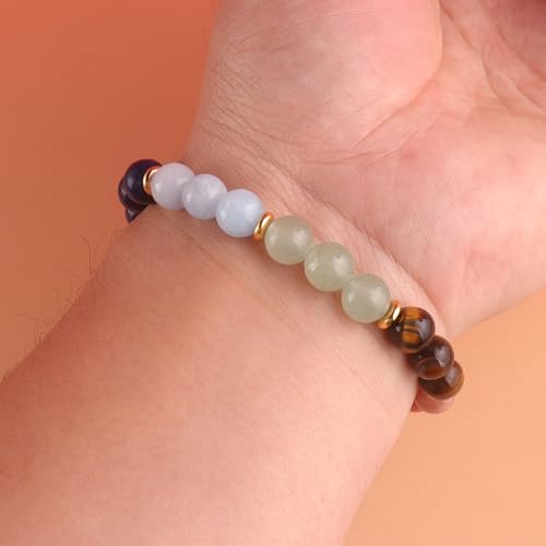 KSQS Healing Stone Bead Bracelet for Women, Natural Gemstones Balance Protection Bracelet, Spiritual Crystal Beads Bracelet Anxiety Relief with Meaning Card - style: Chakra