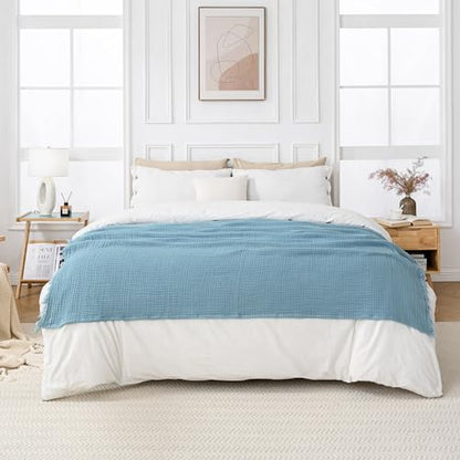 Esterra Muslin Throw Blanket 50x65 Inches Cozy Soft Lightweight Pre-Washed Cotton Blanket, All Season Breathable 4-Layer Gauze Blanket Throw for Sofa Couch Bed, Sky Blue - color: 09 - Sky Blue, size: Throw (50"x65")