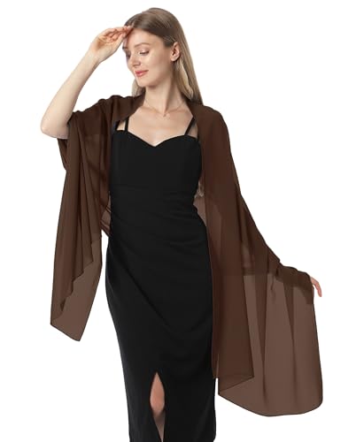 Chiffon Shawls and Wraps for Evening Dresses Women Elegant Soft Scarf Bridal Scarve Wedding Stole - color: Brown, size: Plus Size