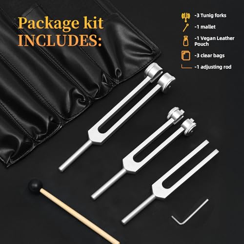 Tuning Forks for Healing Instrument (128Hz, 256Hz, 512Hz) - Tuning Fork Set with Reflex Hammer, Sound Healing Instruments for Essential Yoga/Chakra/Sound Therapy/Meditation Beginner