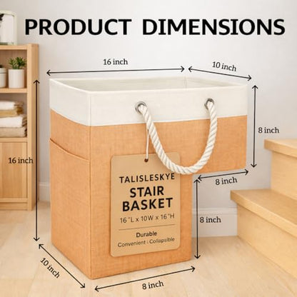 Stair basket,Foldable staircase baskets,Step stairs storage baskets with handle,1pcs apricot - color: apricot