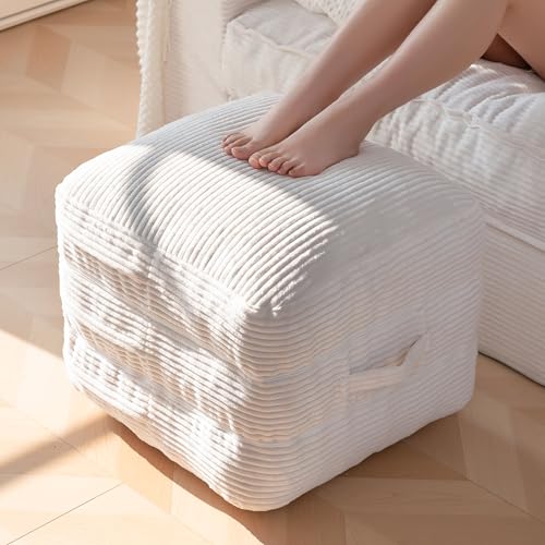 HIGOGOGO Pouf Ottoman Stuffed Square Modern Foam Filled Foot Rest Poufs 20 X 18 Inches Modular Ottomans Separated Into Floor Cushions for Living Room Chair Decorative Stool, Beige - color: Beige, size: Square