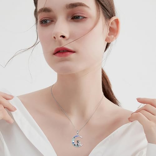 Sun and Moon Necklace 925 Sterling Silver Sun Moon Pendant Gemstone Jewelry Gifts for Women - style: Cat