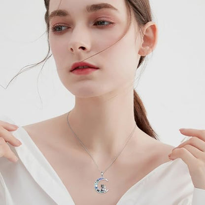 Sun and Moon Necklace 925 Sterling Silver Sun Moon Pendant Gemstone Jewelry Gifts for Women - style: Cat