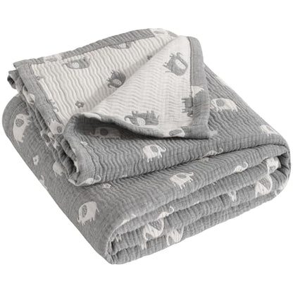NTBAY 3 Layer Oversized Muslin Cotton Toddler Blanket, Jacquard Reversible Nursery Bed Blanket, Super Soft and Thermal for All Seasons, Baby Gift, 45"x60", Dark Grey Elephant - color: Dark Grey Elephant, size: 45x60 Inch (Pack of 1)