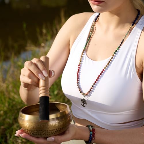 Bivei 7 Chakra 108 Mala Beads Bracelet Real Gemstone Yoga Meditation Hand Knotted Mala Prayer Bead Necklace - size: 6mm, style: # Lotus OM - 7 Chakras