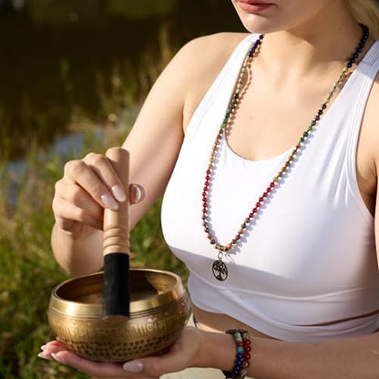 Bivei 7 Chakra 108 Mala Beads Bracelet Real Gemstone Yoga Meditation Hand Knotted Mala Prayer Bead Necklace - size: 6mm, style: # Lotus OM - 7 Chakras