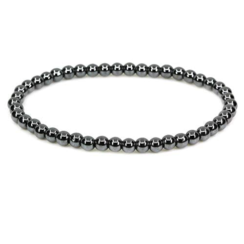 Keleny Gem Semi Precious Gemstones 4mm Round Beads Crystal Stretch Bracelet 7 Inch Unisex - color: Black Hematite