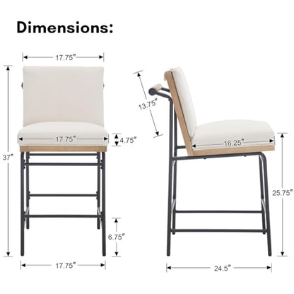 DUOMAY Mid Century Modern Counter Stools Set of 4, Linen 25.75" Seat Height Low Barstools with Metal Legs Armless Dining Stools Mid Back Breakfast Stool for Home Kitchen, Beige - color: Linen Beige, size: 4PCS