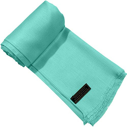 CJ Apparel Solid Color Fringe Design Fringe Shawl Scarf Wrap Stole Throw Head Wrap Pashmina Gift Hand Made in Nepal New - color: Blue Green Fc1010