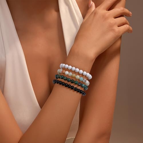 Vinswet 4mm 6mm 8mm Healing Crystal Bracelets for Women Men Natural Stone Beaded Stretch Bracelet Handmade Gemstone Reiki Spiritual Jewelry Gifts - color: Amazonite, size: 6mm