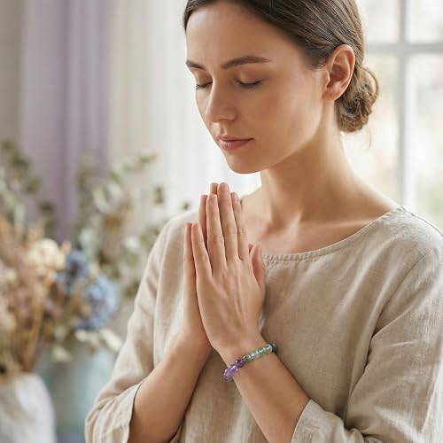 Bivei Protection Bracelet, Strength Crystal Healing Bracelet 8MM - Spiritual Stretch Beaded Jewelry for Women Men Gift - color: Healing Prayers