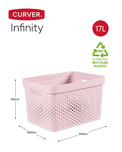 Curver Infinity Dots Set of 3 Storage Baskets, 100% Recycled Resin, Nestable & Lightweight, 17 Litres, Pink