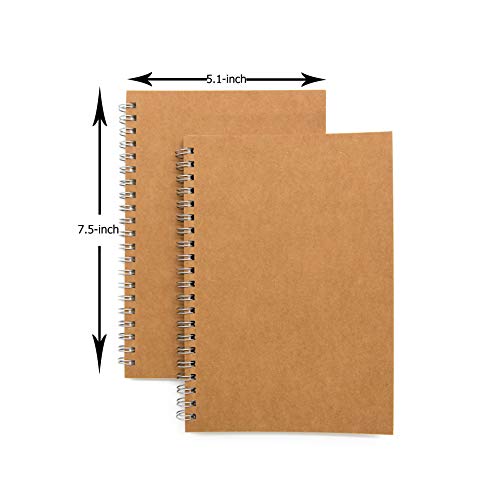 Soft Cover Spiral Notebook Journal 2-Pack, Blank Sketch Book Pad, Wirebound Memo Notepads Diary Notebook Planner with Unlined Paper, 100 Pages/ 50 Sheets, 7.5 inch x 5.1 inch (Brown) - size: Pack of 2