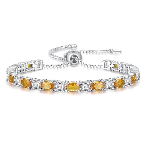 Sterling Silver Birthstone Bracelets for Women White Gold Tennis Bracelets Adjustable Chain 6-9 Inchs Jewelry Hypoallergenic Anniversary Birthday Gifts for Women Mom Wife Her - color: 11-Citrine