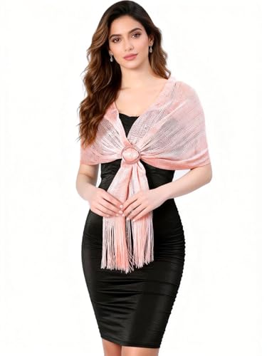 Sumolux Shawls Wraps for Evening Dresses Metallic Glitter Shawls Scarf for Women Sparkling Wedding with Free Buckle - color: Light Pink