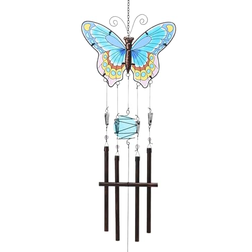 Taman Wind Chimes, 40" Butterfly Glass Wind Chime Colourful Wings Decorative Valentine's Day Gift Memorial Sympathy Gift Mom for Home, Outdoor, Yard, Patio,Garden Decor