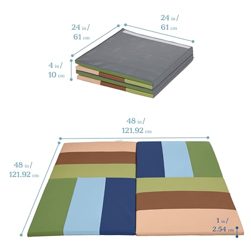 ECR4Kids SoftZone Turning Tiles Folding Activity Play Mat, 48in Square, Baby Essentials, Earthtone - color: Earthtone