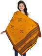 Exotic India Shawl from Kutch with Embroidered Bootis and Mirrors - Wool - color: Spruce Yellow