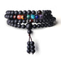 COAI 108 Japa Mala 7 Chakra Stone Wrap Bracelet Necklace - style: Matte Onyx