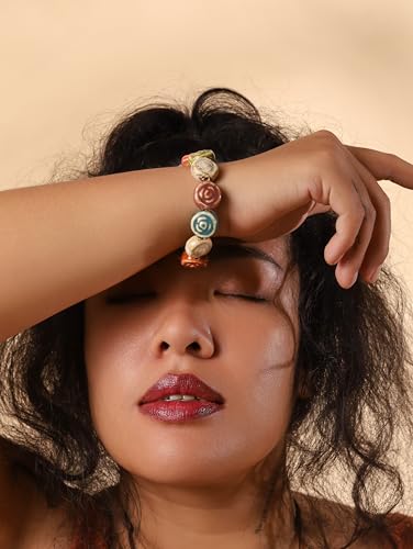 MINACHI Boho Hippie Colorful Ceramic Beads Strand Stretch Bracelet, Bohemian Summer Beach Jewelry Gift for Women - color: S05