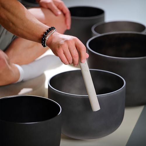 TOPFUND Black D# Note Crystal Singing Bowl Navel Chakra 8 inch with Heavy Duty Carrying Case and Suede Mallet - color: Black D# Note, size: 8 inch
