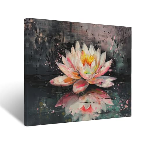 Lotus Wall Art for Bathroom Living Room Bedroom Office,Zen Meditation Pictures Decor Painting Print Home Artwork Framed Decoration 12" x 16"