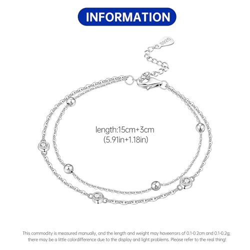 925 Sterling Silver Bracelet for Women,Silver Bracelet Chain Presents for Sister Daughter and Friend, Women's Jewelry for the Daily Occasion - color: Silvery | Simple Double Layer Chain