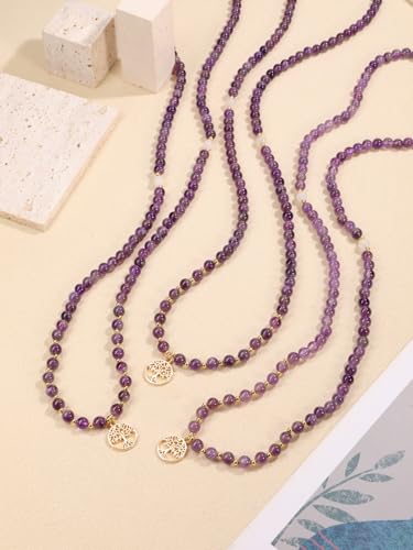 Top Plaza Amethyst Prayer Beads Bracelet Long Beaded Necklace Natural Gemstone 108 Mala Beads Tree Life Yoga Meditation Bracelet Necklace - color: Amethyst