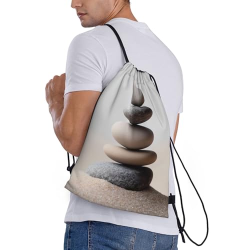 Meditation Stone Drawstring Backpack, Lightweight And Suitable For Fitness, Sports,With Shoulder Straps - size: Medium