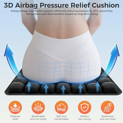 Upgrade Travel Cushion with No External Air Pump, Airplane Seat Cushion for Long Flights, Portable Wheelchair Cushions, Adjustable Air Cushion with Non-Skid Bottom Relief Discomfort in Coccyx