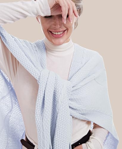 MissShorthair Knit Shawl Wraps for Women Boho Crochet Shawls Cape Open Front Cardigan - color: Light Blue