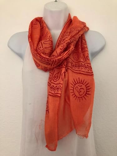 Karma Handicrafts Om Meditation Yoga Harye Ram Prayer Scarf Cotton Scarves Nepal - color: Orange