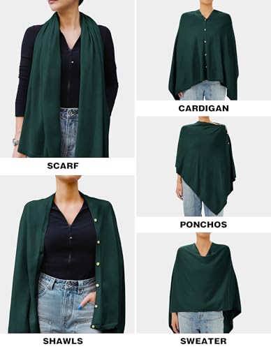 PULI Women's Versatile Knitted Shawls Scarf Poncho Sweater with Buttons Lightweight Spring Summer Fall Wraps - color: A-emerald Green