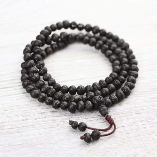 Bodhi Seed & Rudraksha Mala 108 Beads, Buddhist Prayer Japa Mala Necklace for Meditation, Yoga, Spiritual Healing, Handmade Unisex Prayer Beads, Bodh Gaya Inspired Collection